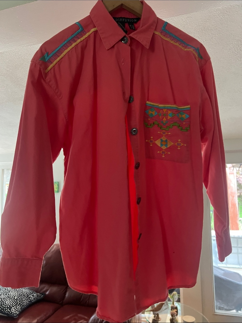 Red Long-Sleeve Button-Up Shirt Jacket